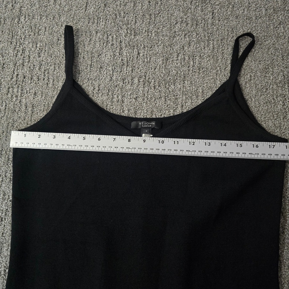 St John Caviar Black Knit Tank Top Sleeveless Stretch Scoop Neck Womens Medium - Picture 4 of 6